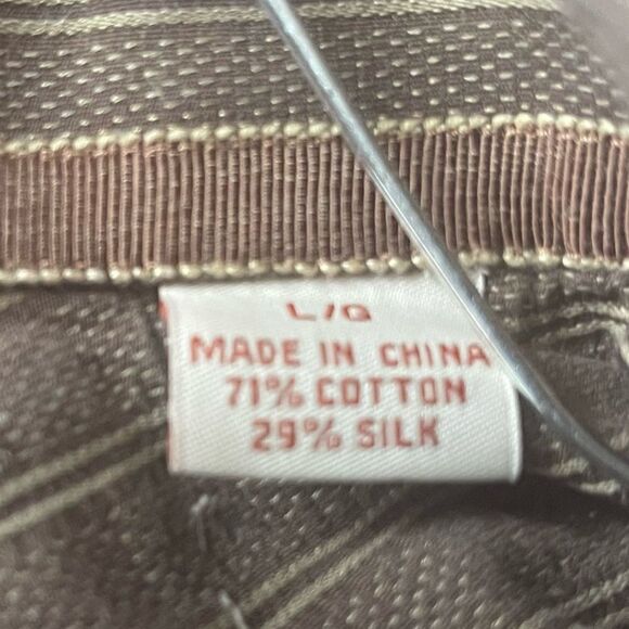 Tommy Bahama Brown-Cream Long Sleeve Striped Silk Blend Shirt - Picture 3 of 6